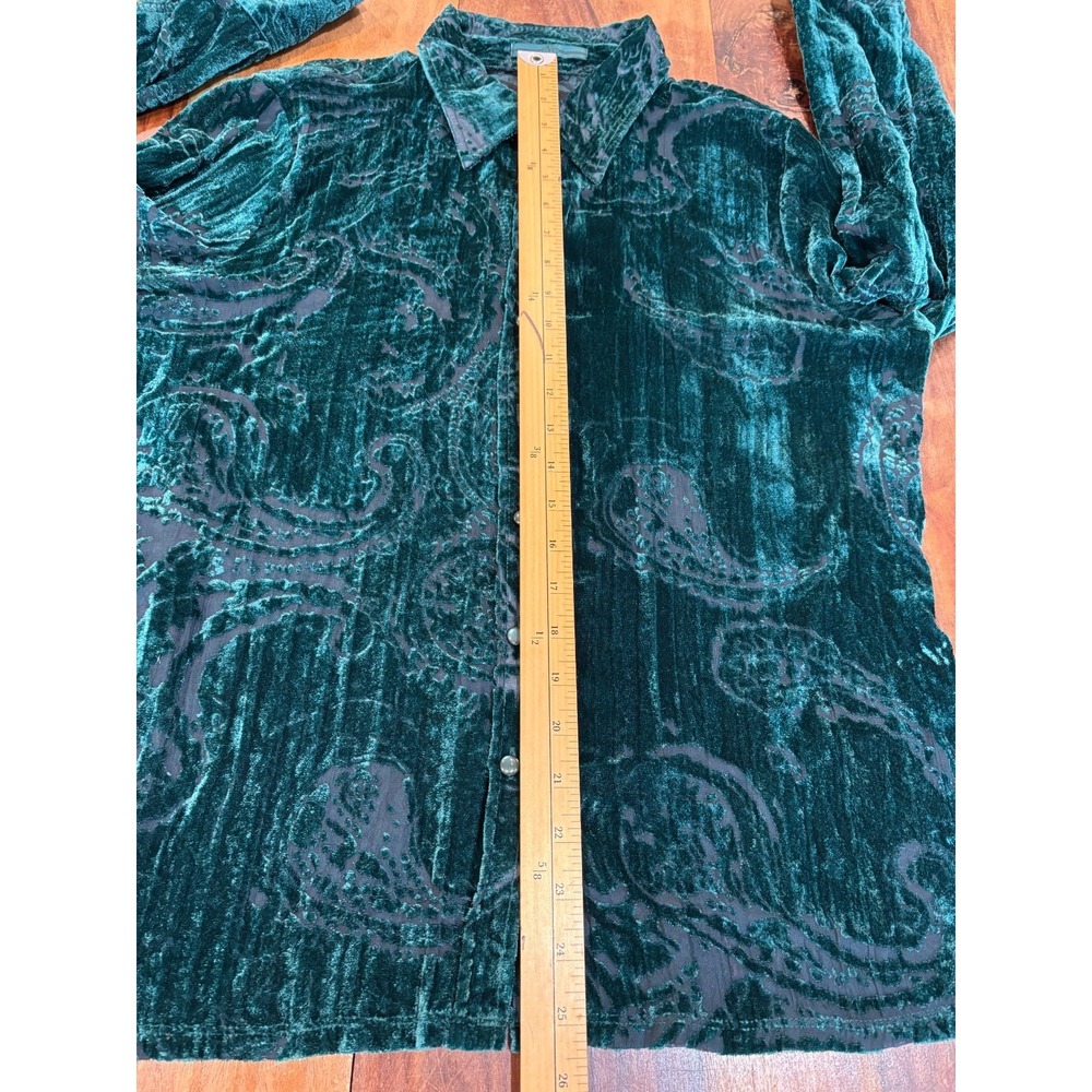 CYC green velvet burnout paisley button up long sleeve blouse womens' sz XL sexy - Picture 4 of 13